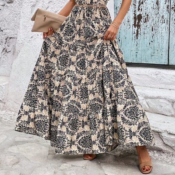 Multicolor Casual Womens Allover Print Ruffle Trim Top & Skirt - Picture 4 of 4